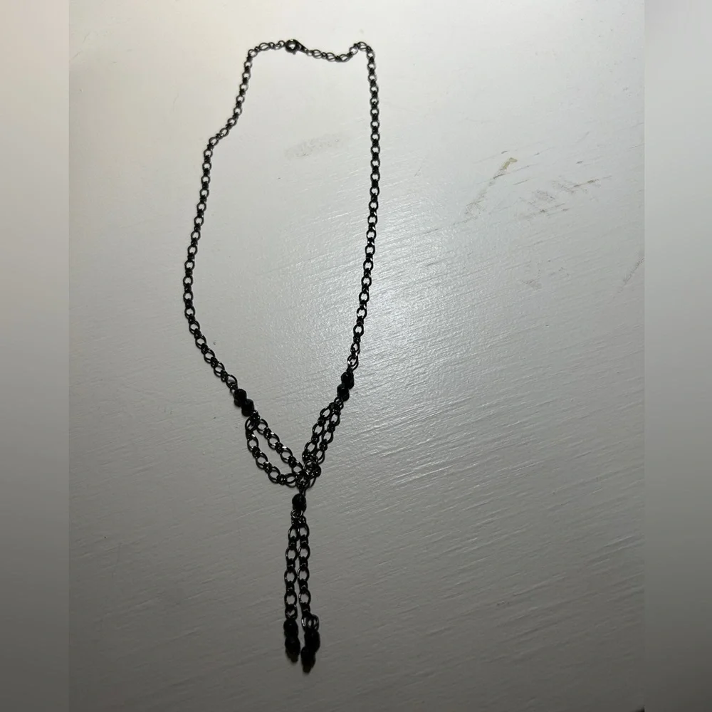 Womens black 16” chain necklace. Gently used. Has accent black beads. - Picture 1 of 2